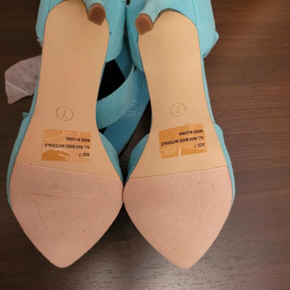Aqua Pointed Toe Heels with Ankle Strap - Picture 3 of 5